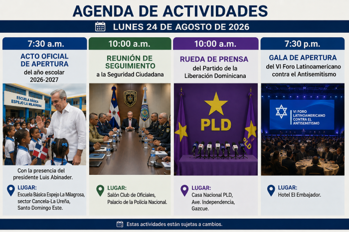 Agenda del día: lunes 24 de agosto de 2026